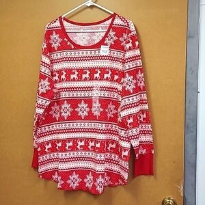 Old Navy Size 3X Red and White Waffle Knit Winter Pajama Top